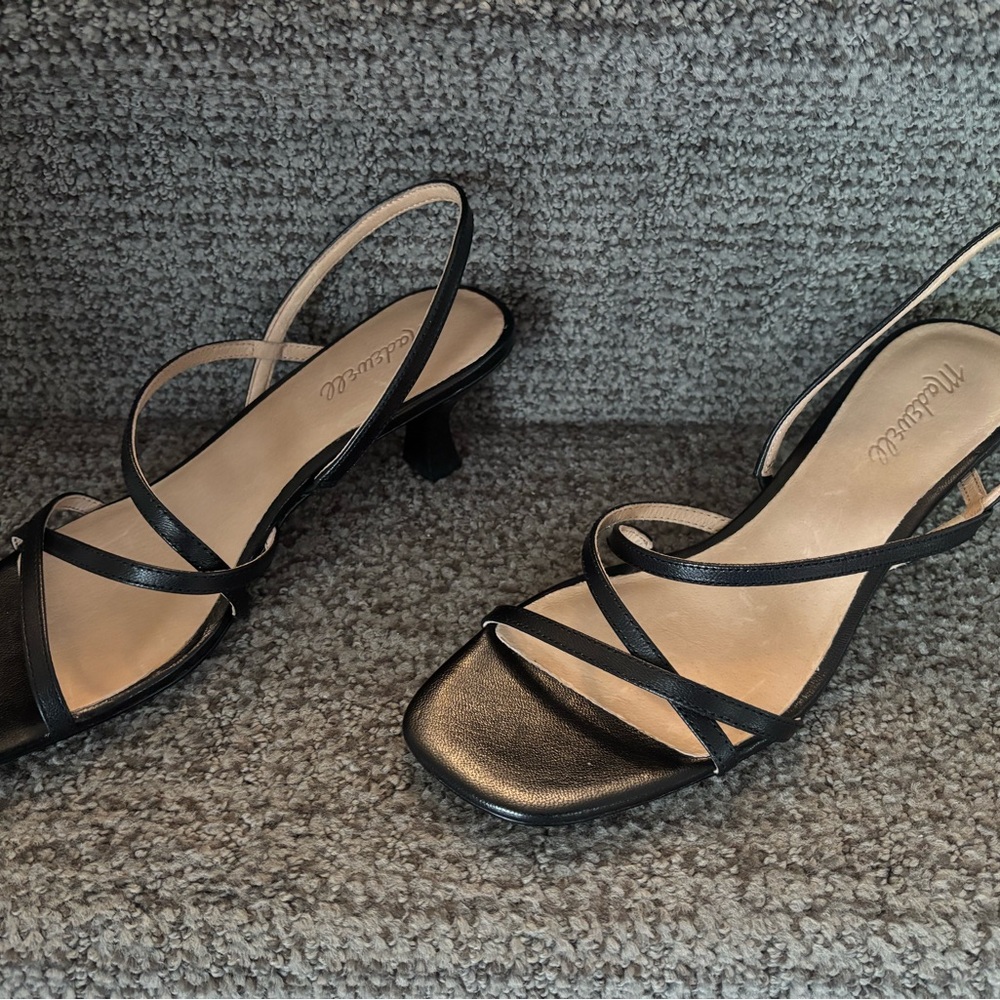 Madewell Black Strappy Spring and Summer Staple with Flared Kitten Heel